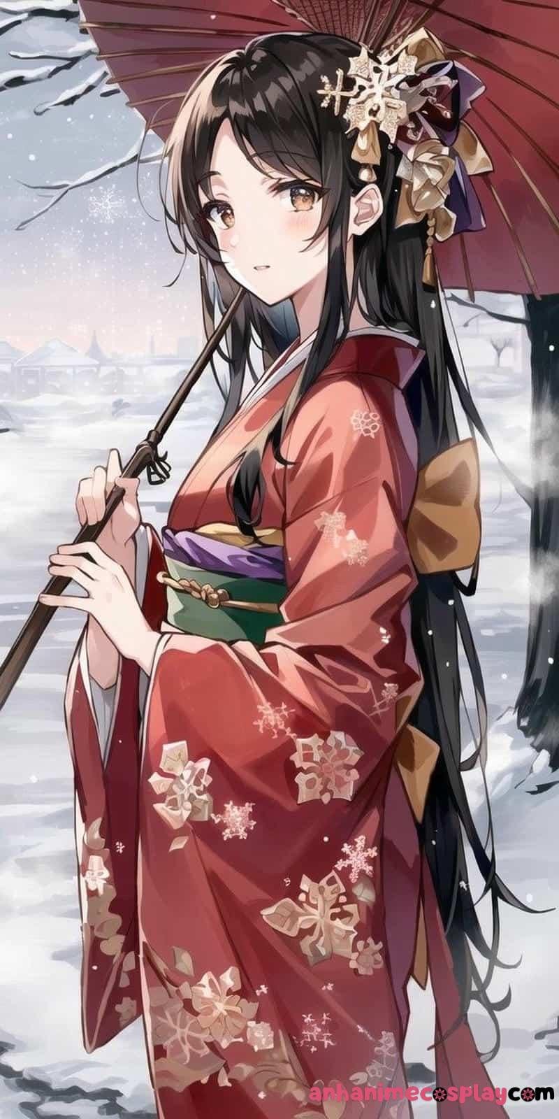 anime nữ mặc kimono hiện đại